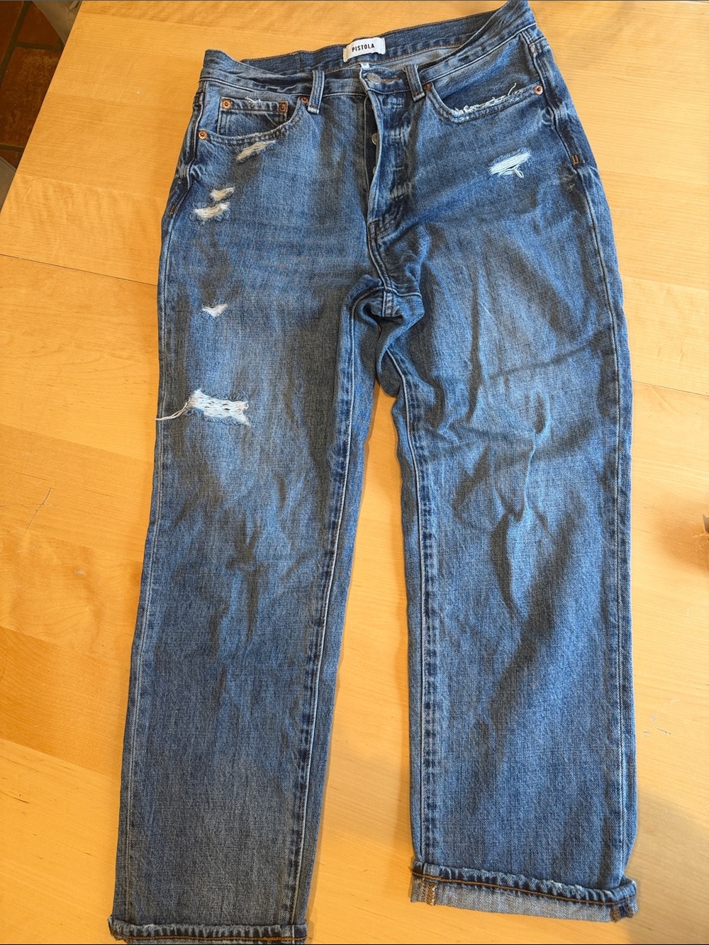 Pistola Straight Leg Lightweight Distressed Denim